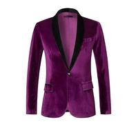 HUIANGLIYG Blazer en Velours pour Homme, Veste de Costume Slim Unie À Un Bouton, Manteau Sport avec Poche, Col Châle, Veste de Smoking pour Dîner, Bal, Mariage, Violet, Taille XS
