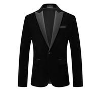 HUIANGLIYG Blazer en Velours pour Homme, Veste de Smoking À Un Bouton, Coupe Slim, Décontractée, pour Bal, Mariage, Dîner, Soirée, Noir, Taille L