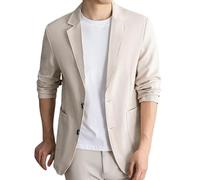HUIANGLIYG Blazer Léger en Lin pour Homme, Deux Boutons, Col Cranté, Veste de Costume Décontractée, Respirant, Idéal pour L'Été et Le Travail, avec Poches, Beige, Taille XL.