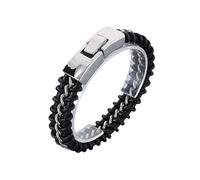 HUIANGLIYG Bracelet À Maillons en Cuir Tressé pour Homme, Chaîne Simple Classique, Bracelet en Cuir Tissé Fait Main, Noir, Bracelet Empilable, Cadeau pour Lui, Accessoires, Chaîne en Argent de