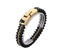 HUIANGLIYG Bracelet À Maillons en Cuir Tressé pour Homme, Chaîne Simple Classique, Bracelet en Cuir Tissé Fait Main, Noir, Bracelet Empilable, Cadeau pour Lui, Accessoires, Chaîne Dorée, 20 Cm