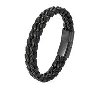 HUIANGLIYG Bracelet À Maillons en Cuir Véritable Tressé pour Homme, Bracelet Classique À Double Bande en Cuir Tressé Noir avec Fermoir Magnétique, Style Punk Vintage, Cadeau pour Lui, Accessoi