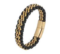 HUIANGLIYG Bracelet À Maillons en Cuir Véritable Tressé pour Homme, Bracelet Classique À Double Bande en Cuir Noir Tissé avec Fermoir Magnétique, Style Punk Vintage, Cadeau pour Lui, Accessoir