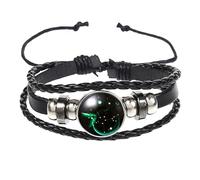 HUIANGLIYG Bracelet Ajustable En Cuir, 12 Signes Du Zodiaque, Style Vintage Punk, Phosphorescent, Idéal Pour Les Passionnés D'Astrologie. Sagittaire, 21 Cm.