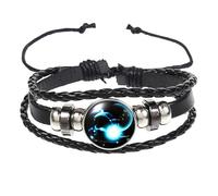 HUIANGLIYG Bracelet Ajustable En Cuir, 12 Signes Du Zodiaque, Style Vintage Punk, Phosphorescent, Idéal Pour Les Passionnés D'Astrologie. Capricorne, 21 Cm.