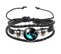 HUIANGLIYG Bracelet Ajustable En Cuir, 12 Signes Du Zodiaque, Style Vintage Punk, Phosphorescent, Idéal Pour Les Passionnés D'Astrologie. Verseau, 21 Cm.