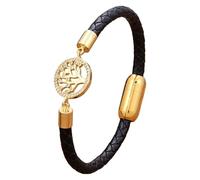 HUIANGLIYG Bracelet Arbre De Vie 7 Chakras Pour Femme, Bracelet En Cuir Tressé Fait Main Avec Zircon Cubique, Plaqué Or, Bijou Tendance Pour Homme Et Femme, Cadeau, Couleur 3, 21 Cm