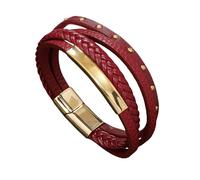 HUIANGLIYG Bracelet Clouté de Pointes pour Hommes Bracelet en Cuir Tressé Multicouches Bracelet À Fermoir Magnétique Bracelet À Poignet Punk Rock Accessoires pour Fête D’Halloween Cadeau Roug