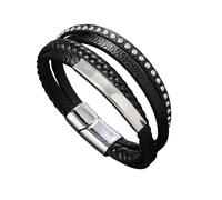 HUIANGLIYG Bracelet Clouté de Pointes pour Hommes Bracelet en Cuir Tressé Multicouches Bracelet À Fermoir Magnétique Bracelet À Poignet Punk Rock Accessoires pour Fête D’Halloween Cadeau Noir