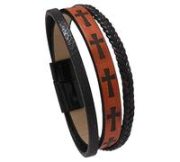 HUIANGLIYG Bracelet Croix En Cuir Pour Homme, Tressé À La Main, Plusieurs Couches, Avec Fermeture Magnétique. Bracelet Jonc Religieux Commémoratif, Cadeau Pour Homme Et Femme, Orange, 21,5 Cm.