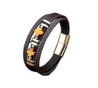 HUIANGLIYG Bracelet Croix en Pierre Œil de Tigre pour Homme, Bracelet Multicouche en Cuir Véritable Tressé Fait À La Main, Bracelet Vintage, Amulette, Bijoux, Cadeaux pour Homme, Mari, Père, Ca