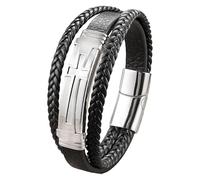 HUIANGLIYG Bracelet Croix Épaisse Pour Homme, Bracelet Religieux Chrétien En Cuir Tressé À Double Rangée Avec Fermoir Magnétique, Bijoux Punk, Cadeau Pour Papa, Frère Et Amis, Blanc 19 Cm