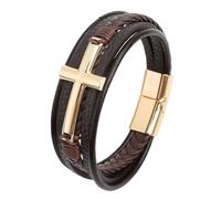 HUIANGLIYG Bracelet Croix pour Hommes et Femmes Vikings Multicouche Fait À La Main en Cuir Véritable Tressé avec Fermoir Magnétique Bracelet Croix Religieux Classique pour Un Usage Quotidien À