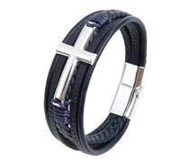 HUIANGLIYG Bracelet Croix pour Hommes et Femmes Vikings Multicouche Fait Main en Cuir Véritable Tressé avec Fermoir Magnétique Bracelet Croix Religieux Classique pour Un Usage Quotidien À L'Égl