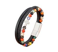HUIANGLIYG Bracelet Cuir Homme,Bracelet en Cuir et Perles de Pierre Naturelle pour Homme, Tressé Noir Multicouche avec Croix, Classique, Fait À La Main, Cadeau pour Mari, Petit Ami, Papa, Cri