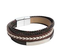 HUIANGLIYG Bracelet Cuir Homme,Bracelet en Cuir Tressé Multicouche pour Homme, Motif Cœur Brodé, Simple, Tissé À La Main, Idéal pour La Fête des Pères, Un Anniversaire, Marron, 22 Cm