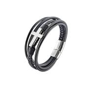 HUIANGLIYG Bracelet Cuir Homme,Bracelet en Cuir Véritable avec Croix pour Homme, Manchette Religieuse Tressée Multicouche avec Fermoir Magnétique, Fait À La Main, Bijoux, Cadeau pour La Fête de