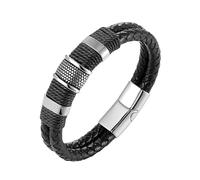 HUIANGLIYG Bracelet Cuir Homme,Bracelet en Cuir Véritable Noir Tendance pour Homme, Double Rangée Tressée, avec Fermoir, Style Vintage et Décontracté, Idéal Comme Cadeau pour Garçon Ou pour L
