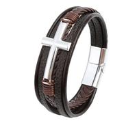 HUIANGLIYG Bracelet Cuir Homme,Bracelet Homme en Cuir Multicouche avec Croix Argentée, Classique, Tressé À La Main, Chaîne de poignet Manchette Religieux de Luxe, Bijou Porte Bonheur Vintage, Ca