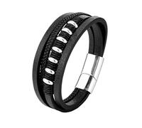 HUIANGLIYG Bracelet Cuir Homme,Bracelet Manchette en Cuir Noir Tressé Multicouche pour Homme et Femme avec Fermoir Magnétique, Classique, Fait À La Main, Cadeau pour Tous Les Jours, Fêtes,
