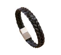 HUIANGLIYG Bracelet Cuir Homme,Bracelet Plat Tressé en Cuir Véritable pour Homme, Simple, Fait À La Main, Torsadé, Ajustable, Sport, avec Fermoir, Cadeau pour Garçon, Accessoires, Noir, 20,5 Cm