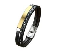 HUIANGLIYG Bracelet Cuir Homme,Bracelet Tressé Double Rangée pour Homme, Noir, Fait Main, en Cuir Tressé, Style Décontracté, Style Vintage, Idée Cadeau pour La Fête des Pères, Doré, 18,5 Cm