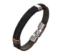 HUIANGLIYG Bracelet Cuir Homme,Bracelet Tressé en Cuir Véritable pour Homme, Style Vintage, Fait À La Main, avec Fermoir À Boucle, Style Classique, Idéal pour Mari Ou Papa, Noir, 19 Cm