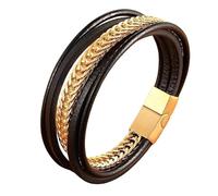 HUIANGLIYG Bracelet Cuir Homme,Bracelets en Cuir Véritable Faits À La Main pour Hommes, Manchette Tressée Multicouche, Bracelet À Chaîne Empilable, Bijoux Punk Vintage, Cadeau pour Vrais Hommes