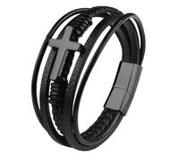 HUIANGLIYG Bracelet de Foi pour Hommes, Bracelet en Cuir Croix pour Hommes, Brassard Tressés Faits Main À Plusieurs Couches avec Fermoir Magnétique, Brassard Religieux Punk Vintage À