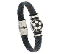 HUIANGLIYG Bracelet de Football pour Garçons et Hommes, Fait À La Main, en Cuir Tressé avec Boucle, Personnalisé, Décontracté, Bijoux de Football, Cadeaux pour Fils, Noir et Bleu, 20 Cm