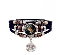 HUIANGLIYG Bracelet Délicat Unisexe En Cuir Noir Tressé Multicouche Avec Pendentif Rond Représentant Le Signe Du Zodiaque Cancer (21 Cm), Orné De 12 Constellations.