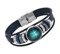 HUIANGLIYG Bracelet En Cuir À 12 Constellations Avec Perles, Tissé À La Main, Signe Du Zodiaque, Pour Femme Et Homme, Bijou Horoscope, Cadeau D'Anniversaire, Poissons, 20 Cm