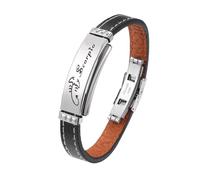 HUIANGLIYG Bracelet en Cuir À 12 Constellations pour Homme, Style Punk, avec Fermoir, Astrologie Personnalisée, Cadeau Attentionné pour Papa, Mari Ou Petit Ami (Scorpion, 22,5 Cm).