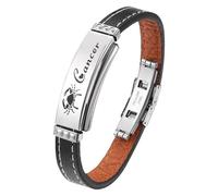 HUIANGLIYG Bracelet En Cuir À 12 Constellations, Signe Du Zodiaque, Style Punk, Manchette Avec Fermoir, Bijou Astrologique, Cadeau D'Anniversaire Pour Homme Et Femme, Cancer, 21,5 Cm