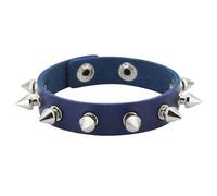 HUIANGLIYG Bracelet en Cuir À Pointes pour Hommes et Femmes, Réglable, Tressé À La Main, Clouté, avec Bouton Pression, Style Punk Rock, pour Halloween, Boîte de Nuit, Bleu Marine