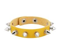 HUIANGLIYG Bracelet en Cuir À Pointes pour Hommes et Femmes, Réglable, Tressé À La Main, Clouté, avec Bouton Pression, Style Punk Rock, pour Boîte de Nuit D'Halloween, Jaune
