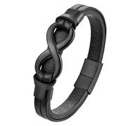 HUIANGLIYG Bracelet En Cuir Avec Breloque Infini Pour Homme Et Femme, Bracelet Manchette Avec Nœud Infini, Bracelet D'Amitié En Cuir Pour Petit Ami, Mari, Fiancé, 21 Cm, Noir