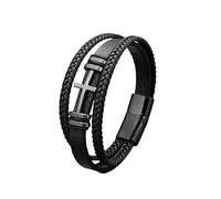HUIANGLIYG Bracelet En Cuir Avec Croix Pour Homme, Style Religieux Chrétien, Avec Fermoir Magnétique, Multicouches, Style Punk, Noir, 23 Cm
