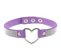 HUIANGLIYG Bracelet en Cuir avec Cœur D'Amour pour Femme, Réglable, avec Strass Scintillants, Collier Ras Du Cou Multicolore Punk Gothique avec Bouton Pression, Cadeaux pour Filles, Violet Clair
