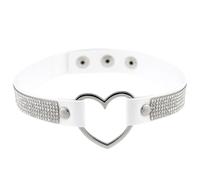 HUIANGLIYG Bracelet en Cuir avec Cœur pour Femme, Réglable, avec Strass Scintillants, Multicolore, Style Punk Gothique, Ras Du Cou, avec Bouton Pression, Cadeau pour Filles, Blanc