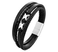 HUIANGLIYG Bracelet En Cuir Avec Initiale Pour Homme, Bracelet En Cuir Noir Avec Fermoir Magnétique, Bijoux Cadeaux Pour Papa, Mari, Frère, Petit Ami, Fils, Grand-Père, Blanc, 23 Cm