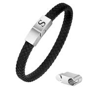 HUIANGLIYG Bracelet En Cuir Avec Initiale Pour Homme Et Femme. Bracelet Alphabet Noir En Cuir Avec Fermoir Magnétique. Bijou Cadeau Pour Papa, Mari, Frère, Petit Ami, Fils. Taille S (21 Cm).