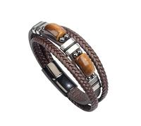 HUIANGLIYG Bracelet En Cuir Avec Pierre Œil De Tigre Naturelle, Double Couche Tressée, Fermoir Magnétique, Bracelets En Cuir Avec Perles, Cadeaux Pour Hommes, Plusieurs Couleurs, Café, 21 Cm