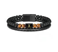 HUIANGLIYG Bracelet en Cuir avec Pierre Œil de Tigre pour Homme, Bracelet Classique Tressé À Double Rangée avec Lettre Az, Simple Bracelet Fait Main Noir, Cadeau pour Mari, Père, Fils, Annivers