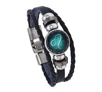 HUIANGLIYG Bracelet en Cuir Constellation 12 pour Hommes, Tressés Multicouches, Bracelet Zodiaque Ajustable en Signe Astrologique, Cadeau D’Anniversaire Punk Vintage pour Lui Son Lion 19,5Cm