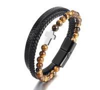 HUIANGLIYG Bracelet en Cuir Croisé pour Homme, Perles en Pierre Naturelle, Bracelet en Cuir Tressé Multicouche Noir, Bracelet Manchette Catholique pour Homme, Bijoux de Noël et de Pâques, Pierre