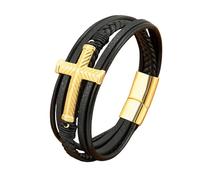 HUIANGLIYG Bracelet En Cuir Croisé Pour Hommes Et Femmes, Bracelet Chrétien Classique Multicouche Fait À La Main Avec Fermoir Magnétique, Bijoux Punk Tendance, Cadeau Pour Hommes, Or 23 Cm