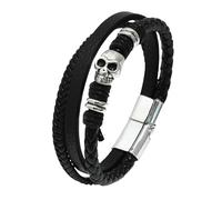 HUIANGLIYG Bracelet en Cuir de Crâne Gothique pour Hommes, Bracelet enveloppant en Cuir Tressé Multicouches avec Fermoir Magnétique, Bracelet Vintage Punk Squelette À Manchette, Bijoux Cadeau N