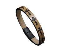 HUIANGLIYG Bracelet en Cuir de Croix pour Hommes Bracelet de Foi Tressé Fait Main avec Fermoir Magnétique Croix Gravée Brassard Religieux Vintage Cadeau Unique pour Les Frères des Pères Kaki 20