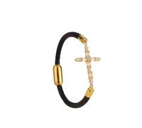 HUIANGLIYG Bracelet en Cuir de Foi pour Femmes Bracelet en Cuir Tressé en Simili avec Cristaux Cubiques de Zircone et Gourmette Fin Bohème, Brassard Religieux Bijou Cadeau pour Adolescentes Crista